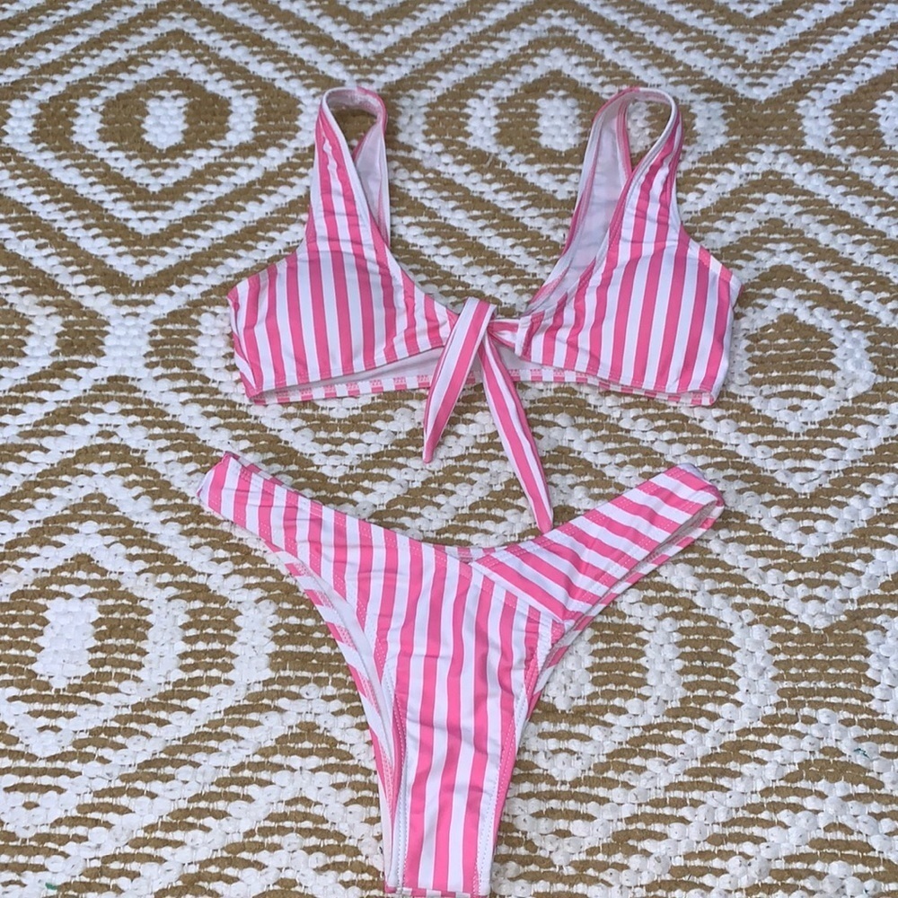 zaful bikini pink and white stripes - Picture 6 of 9